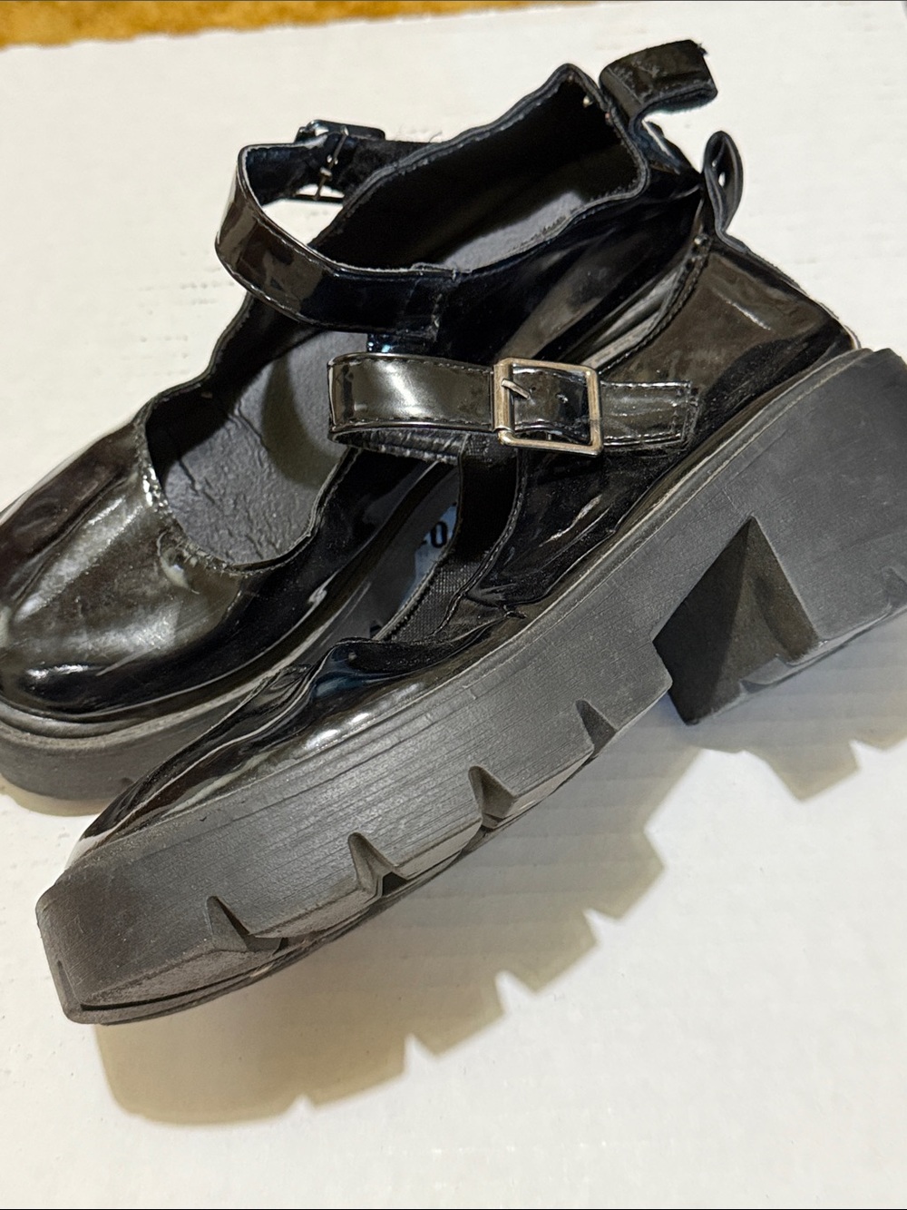 39(size 8) Black imitation Mary Jane Platform Shoes